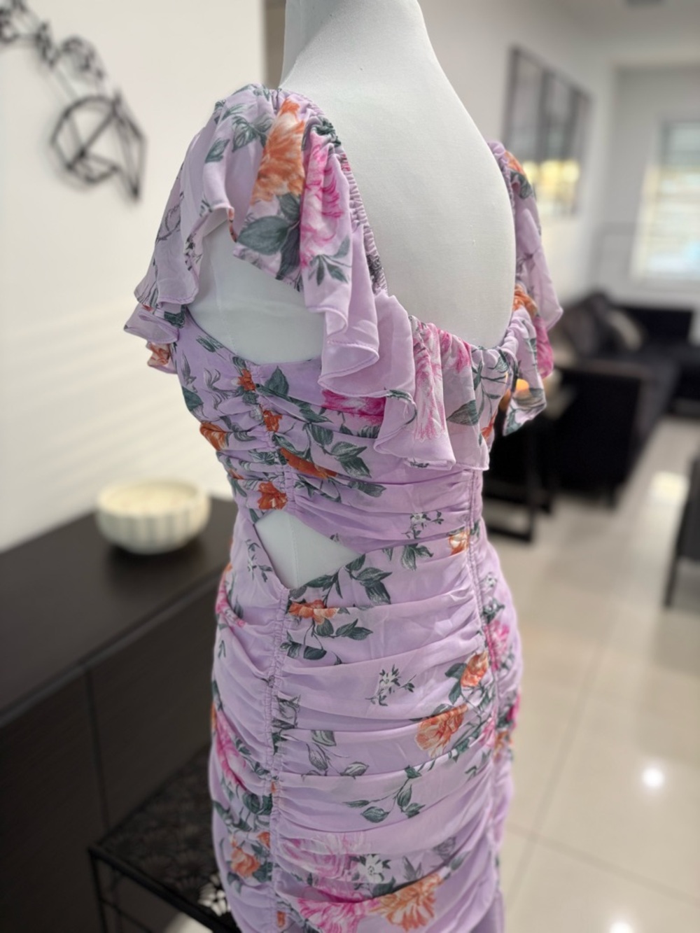 Astr Lavender Floral Ruffle High-Low Dress - Picture 5 of 8